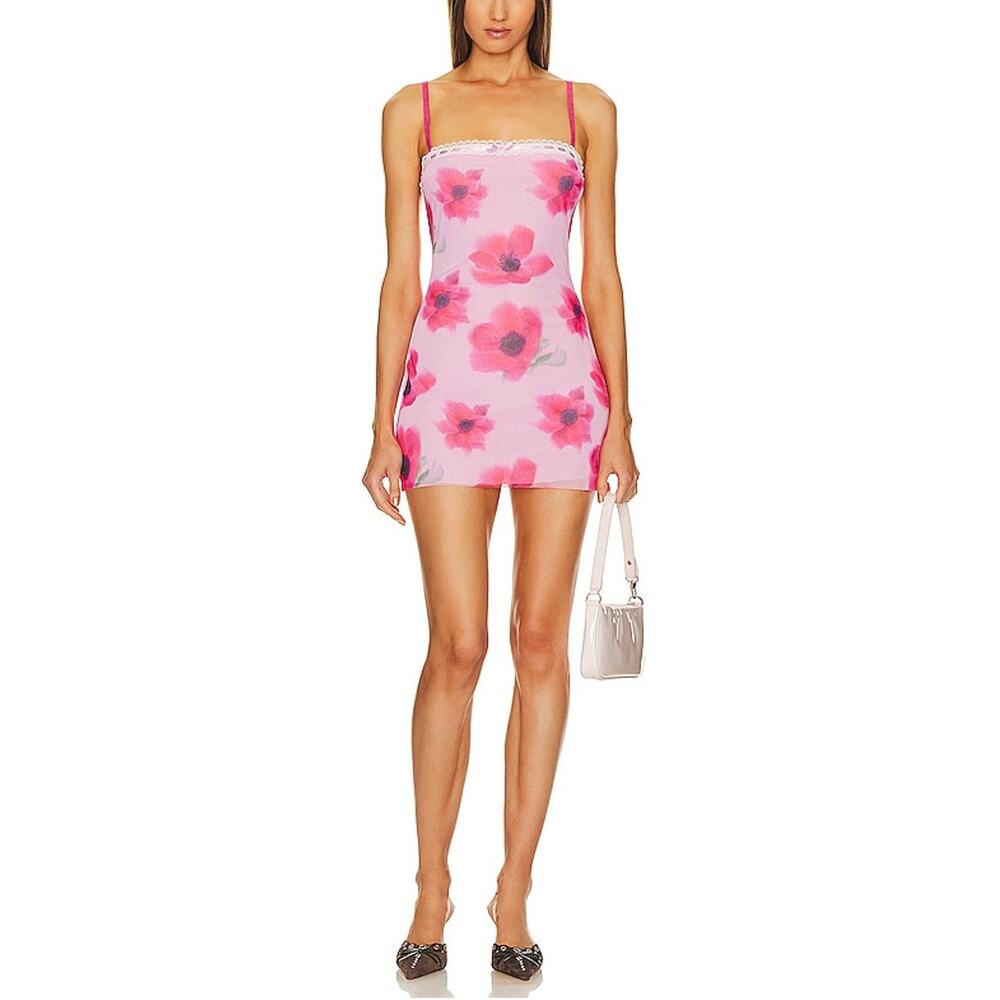 Guizio Sheer Water Floral Mesh Mini Dress Size M